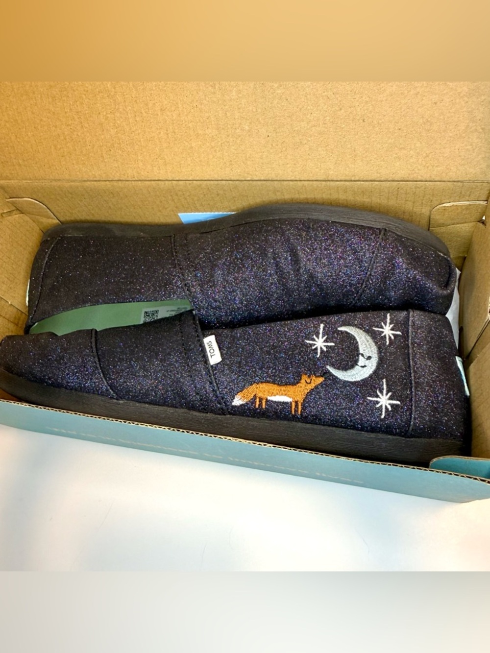 TOMS-Alpargata-Midnight Blue Sparkle Glitter Embroidered Fox-Size 8.5-In Box-EUC - Picture 3 of 16